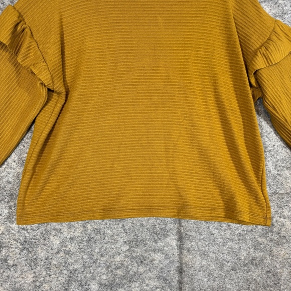 Rebecca King Mustard Ruffle Sleeve Ribbed Sweater Top Made in Canada Size XL - Picture 4 of 16